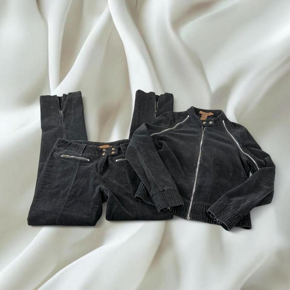 Arden B black fine-whip corduroy tracksuit set moto-style zipper detail y2k